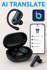 Écouteurs Sportifs YYK-Q17 à Crochet d'Oreille Électroplaqués Bleu Royal avec Traduction IA et Double Micro pour Réduction du Bruit d'Appel